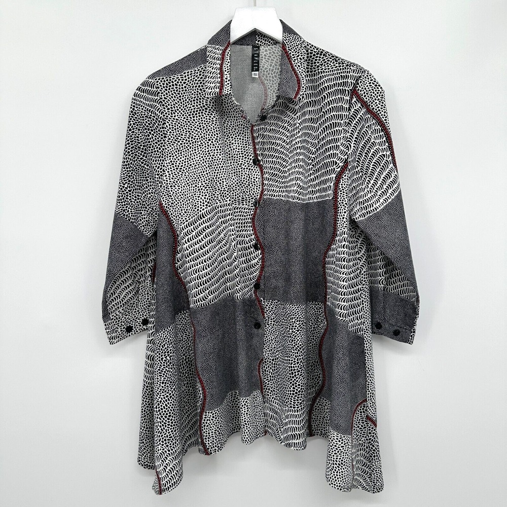 Staples Tunic Top Shirt Blouse Size Small Patchwork 3/4 Sleeve Button‎ Up USA